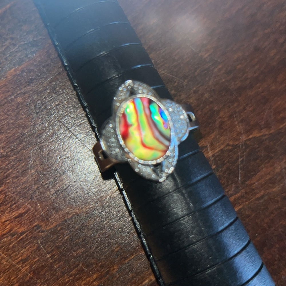 Adjustable Size Silvertone and Natural Abalone Shell Ring
